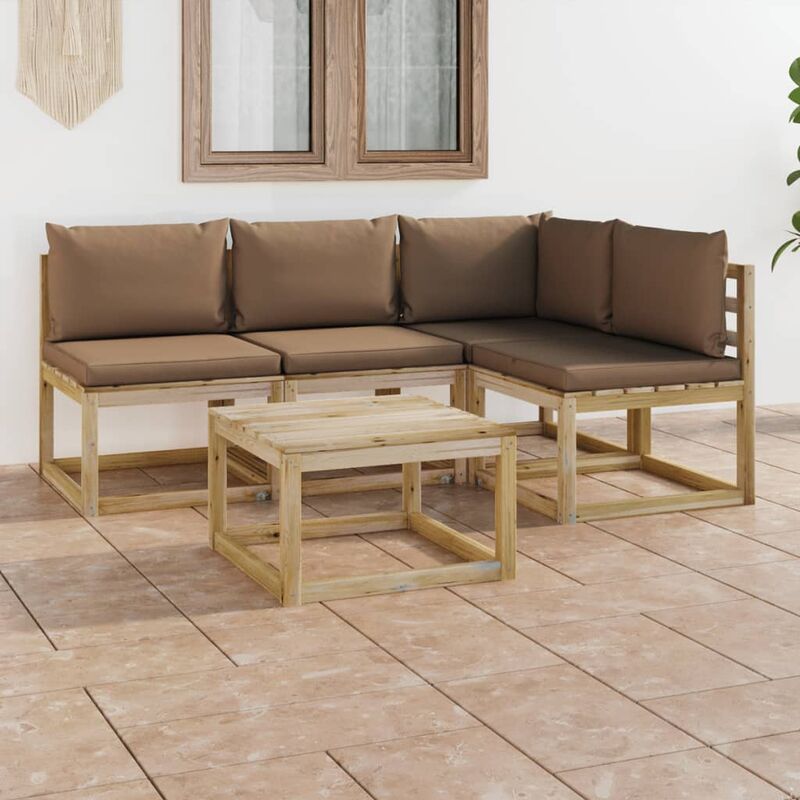 

Juego de muebles jardín de 5 piezas con cojines gris taupe