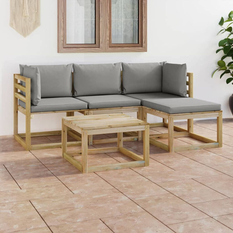 

Juego de muebles jardin de 5 piezas con cojines grises