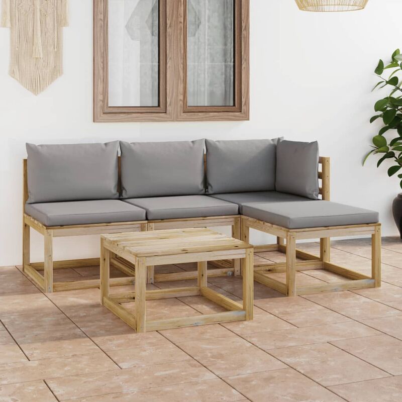 

Juego de muebles jardín de 5 piezas con cojines grises