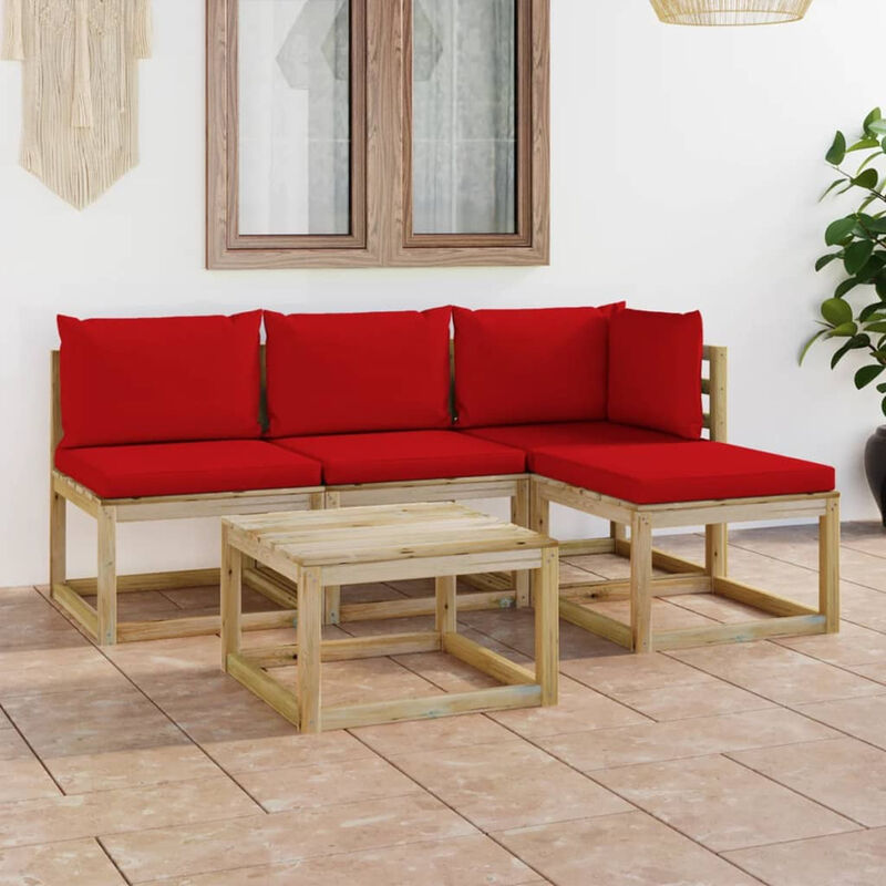 

Juego de muebles jardin de 5 piezas con cojines rojo