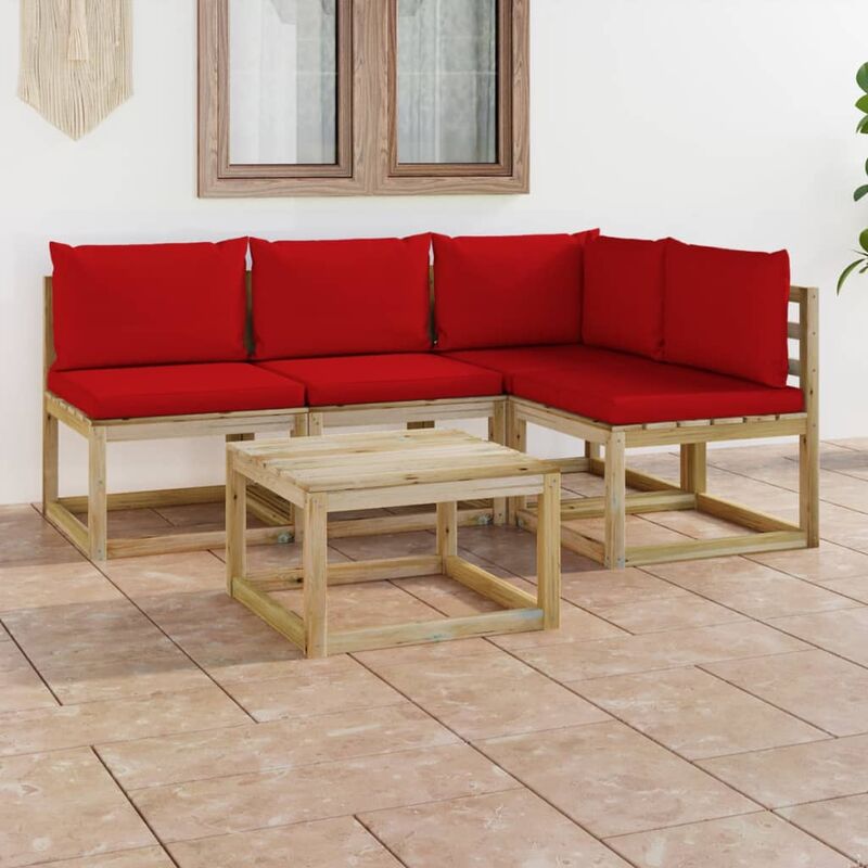 

Juego de muebles jardín de 5 piezas con cojines rojo
