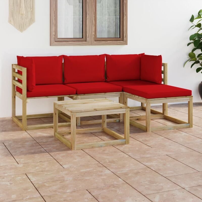 

Juego de muebles jardín de 5 piezas con cojines rojo