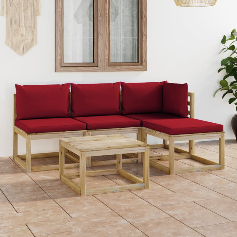 

Juego de muebles jardin de 5 piezas con cojines rojo vino tinto