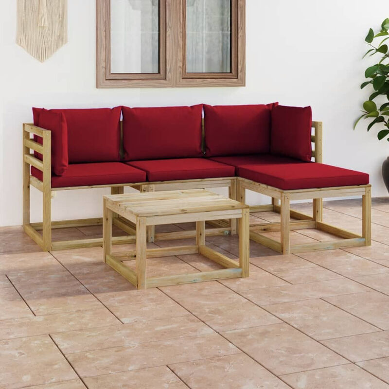 

Juego de muebles jardin de 5 piezas con cojines rojo vino tinto