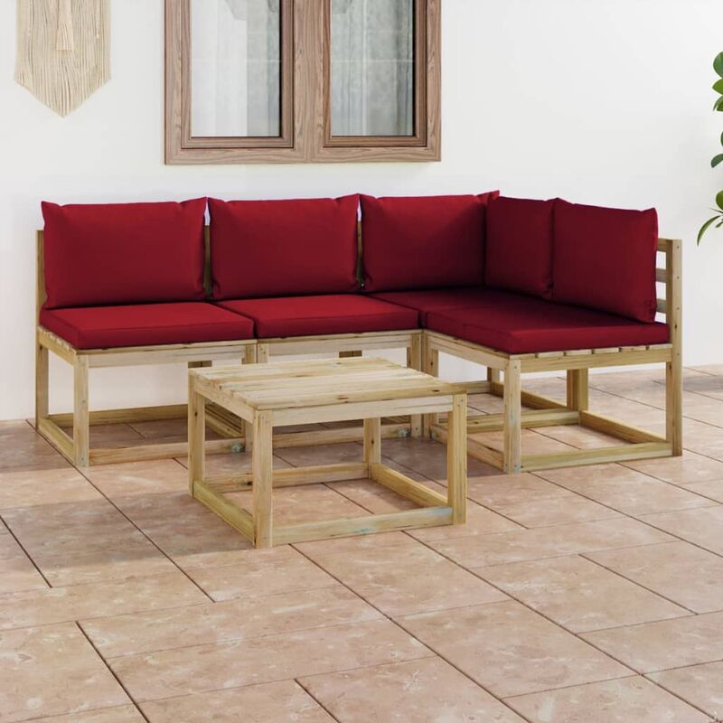 

Juego de muebles jardín de 5 piezas con cojines rojo vino tinto