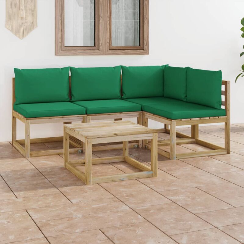 

Juego de muebles jardín de 5 piezas con cojines verde