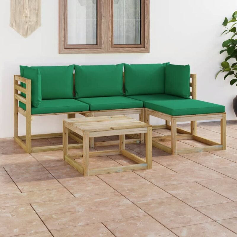 

Juego de muebles jardín de 5 piezas con cojines verde