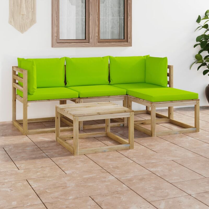

Juego de muebles jardín de 5 piezas con cojines verde brillante