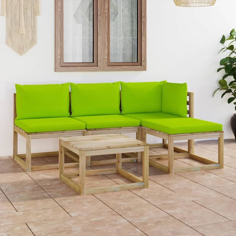 

Juego de muebles jardín de 5 piezas con cojines verde brillante