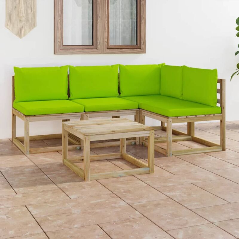 

Juego de muebles jardín de 5 piezas con cojines verde brillante