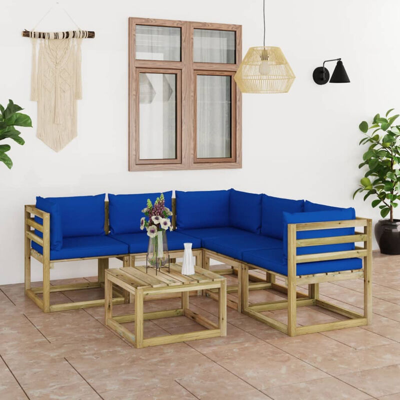 

Juego de muebles jardin de 6 piezas con cojines azul