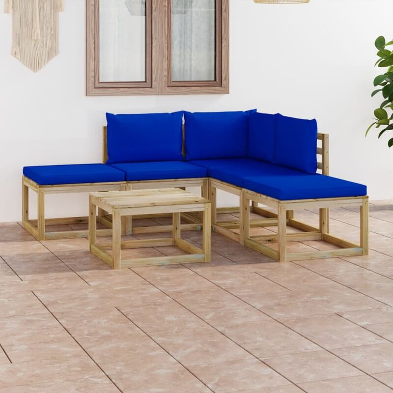 

Juego de muebles jardín de 6 piezas con cojines azul