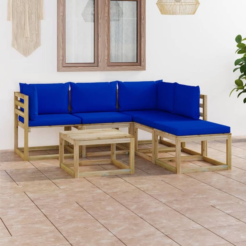 

Juego de muebles jardín de 6 piezas con cojines azul