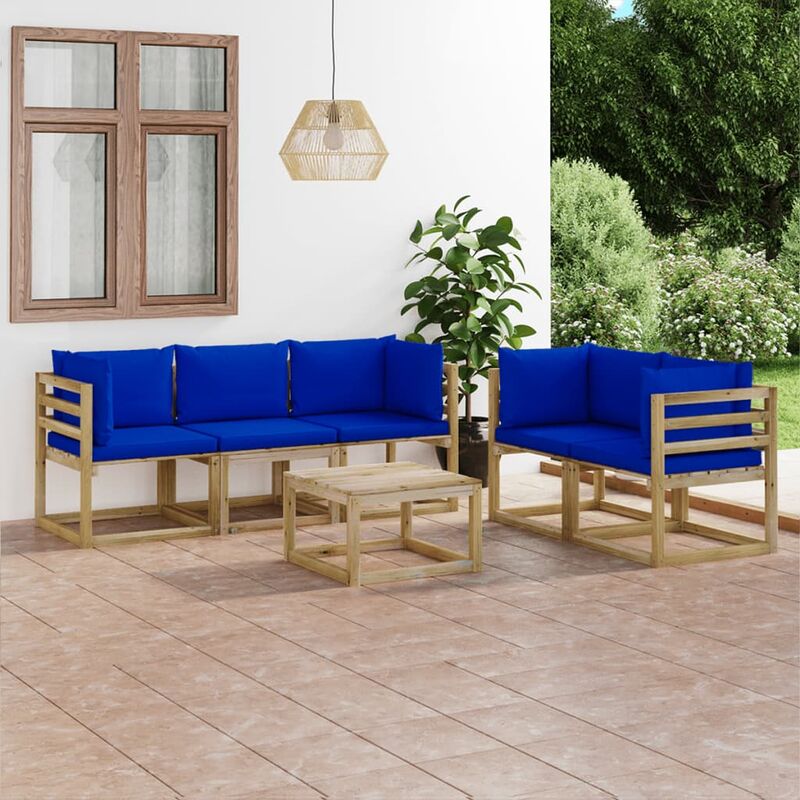 

Juego de muebles jardín de 6 piezas con cojines azul