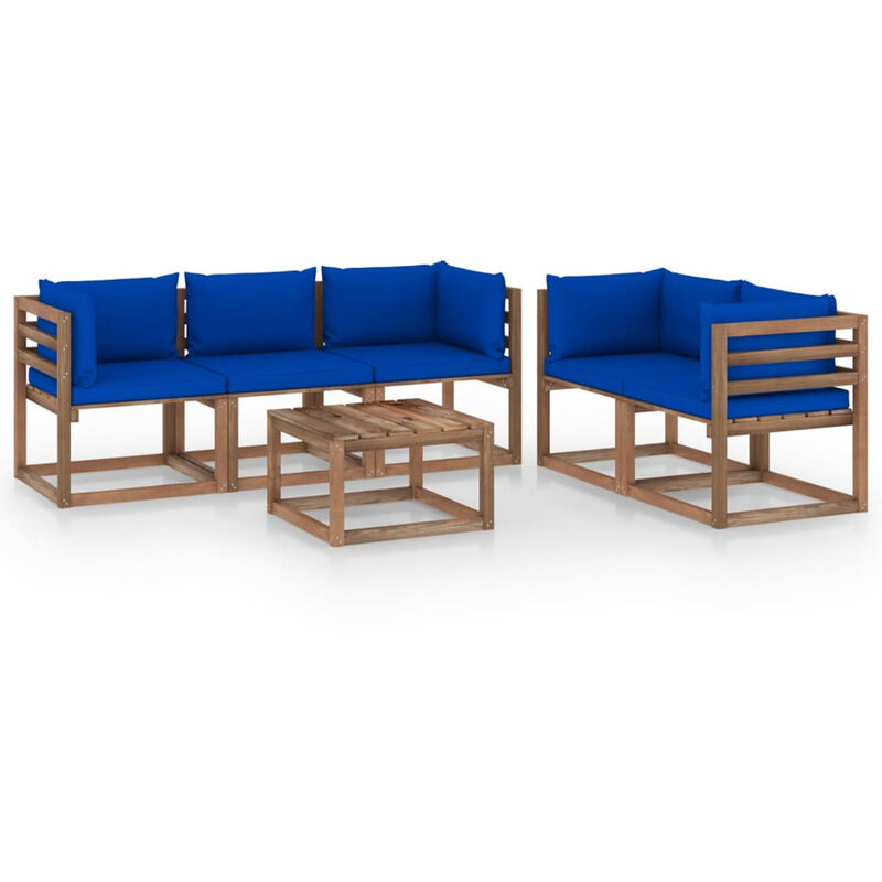 

Juego de muebles jardin de 6 piezas con cojines azul