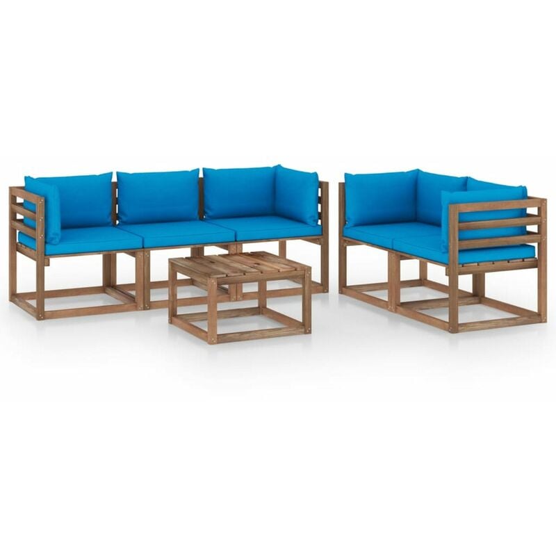 

Juego de muebles jardin de 6 piezas con cojines azul claro