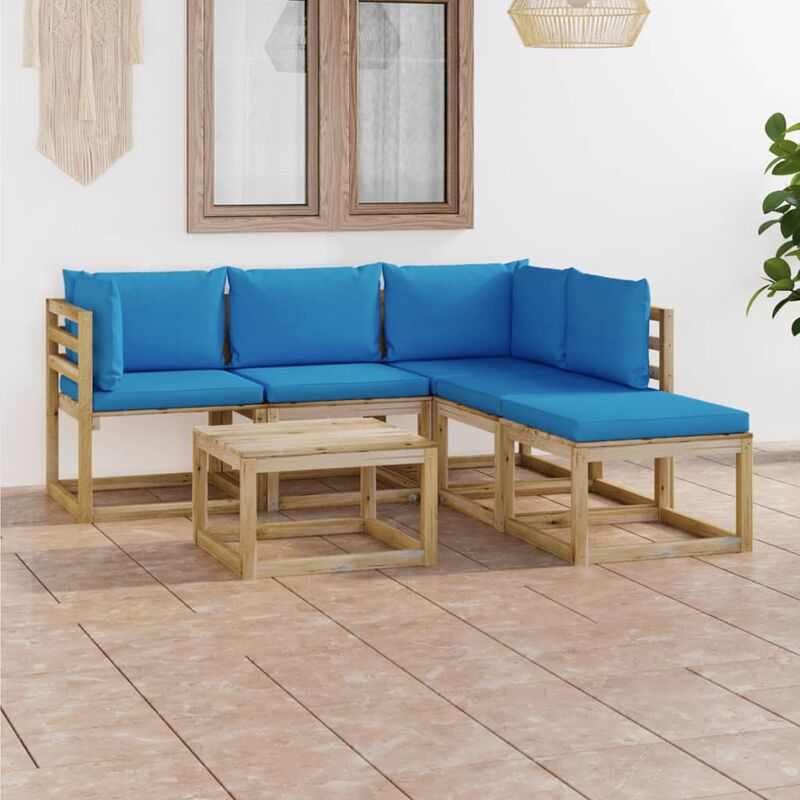 

Juego de muebles jardín de 6 piezas con cojines azul claro