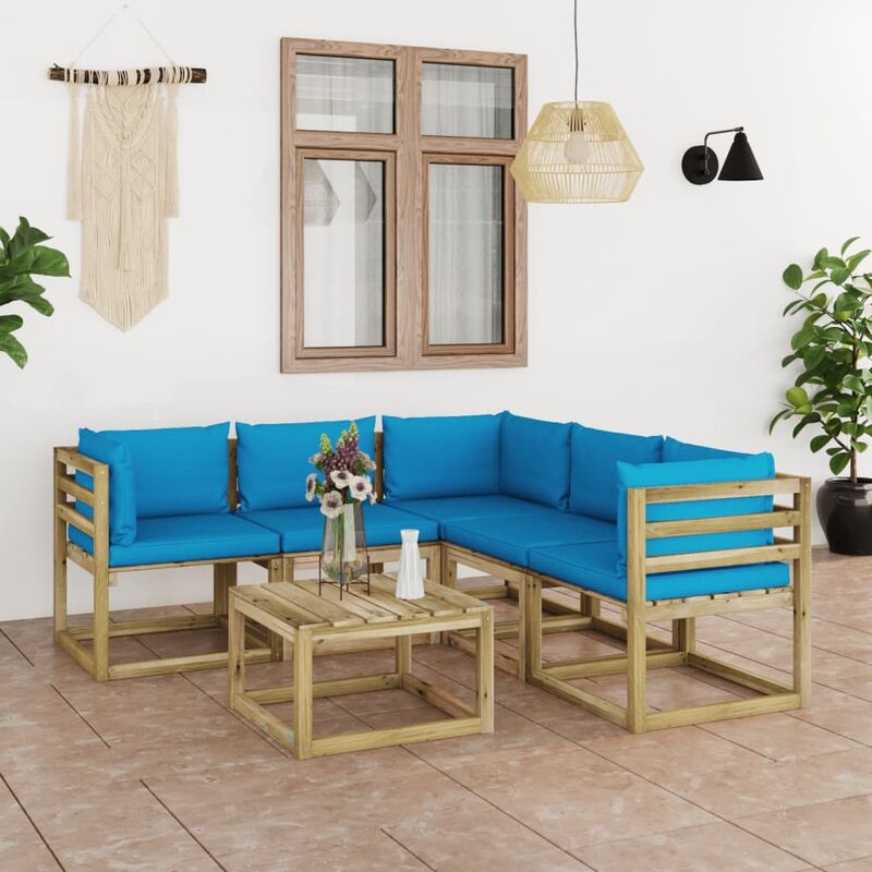 

Juego de muebles jardín de 6 piezas con cojines azul claro