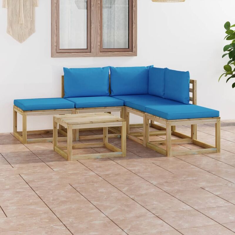 

Juego de muebles jardín de 6 piezas con cojines azul claro
