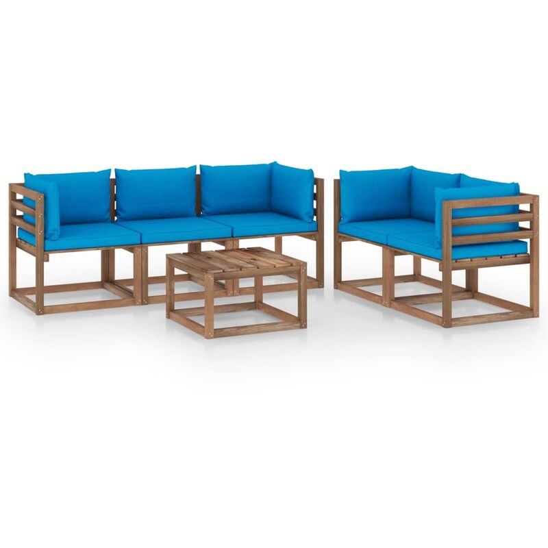 

Juego de muebles jardín de 6 piezas con cojines azul claro