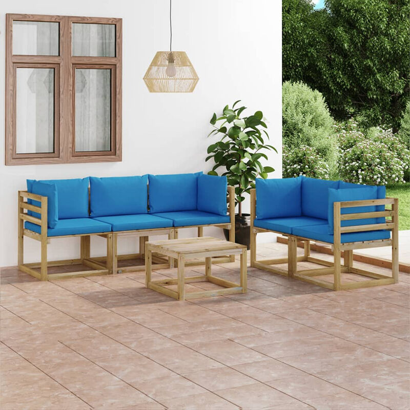 

Juego de muebles jardin de 6 piezas con cojines azul claro