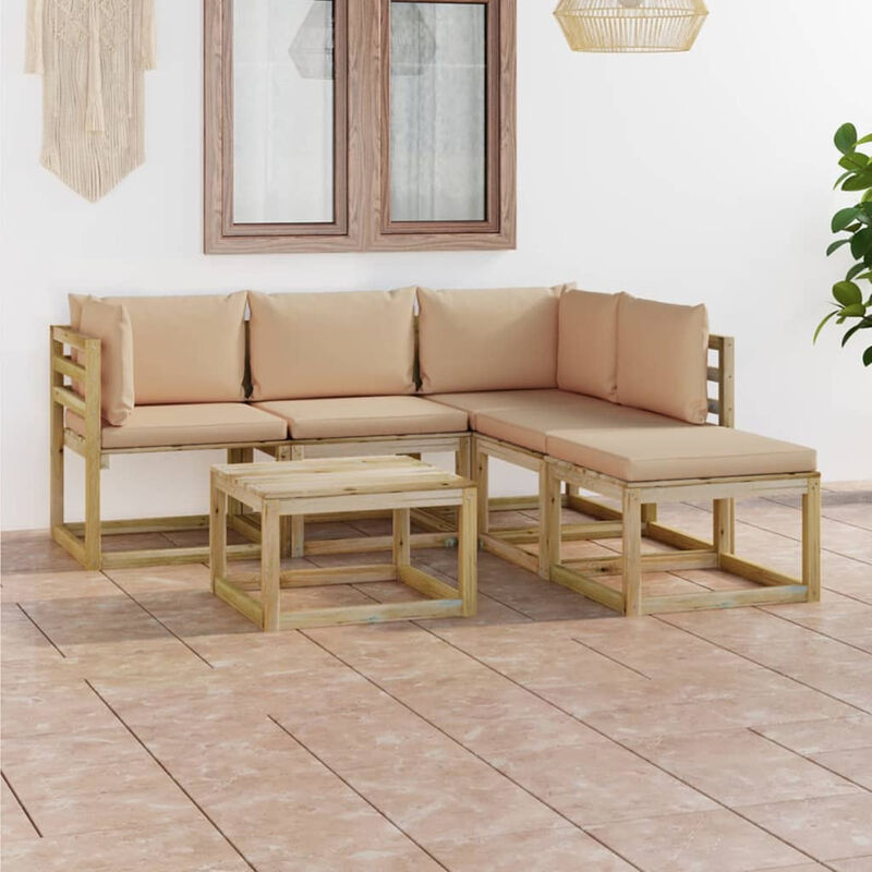 

Juego de muebles jardin de 6 piezas con cojines beige