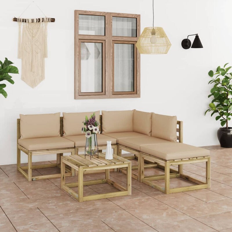 

Juego de muebles jardin de 6 piezas con cojines beige