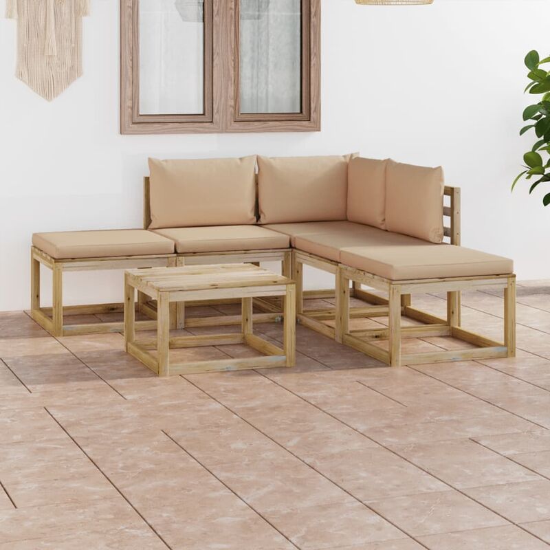 

Juego de muebles jardín de 6 piezas con cojines beige