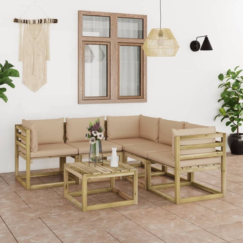 

Juego de muebles jardín de 6 piezas con cojines beige