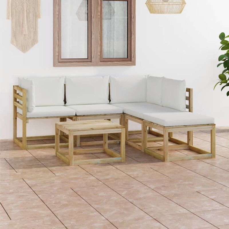 

Juego de muebles jardín de 6 piezas con cojines crema
