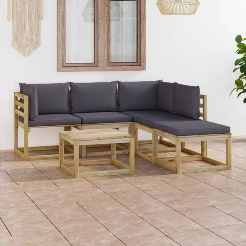 

Juego de muebles jardin de 6 piezas con cojines gris antracita