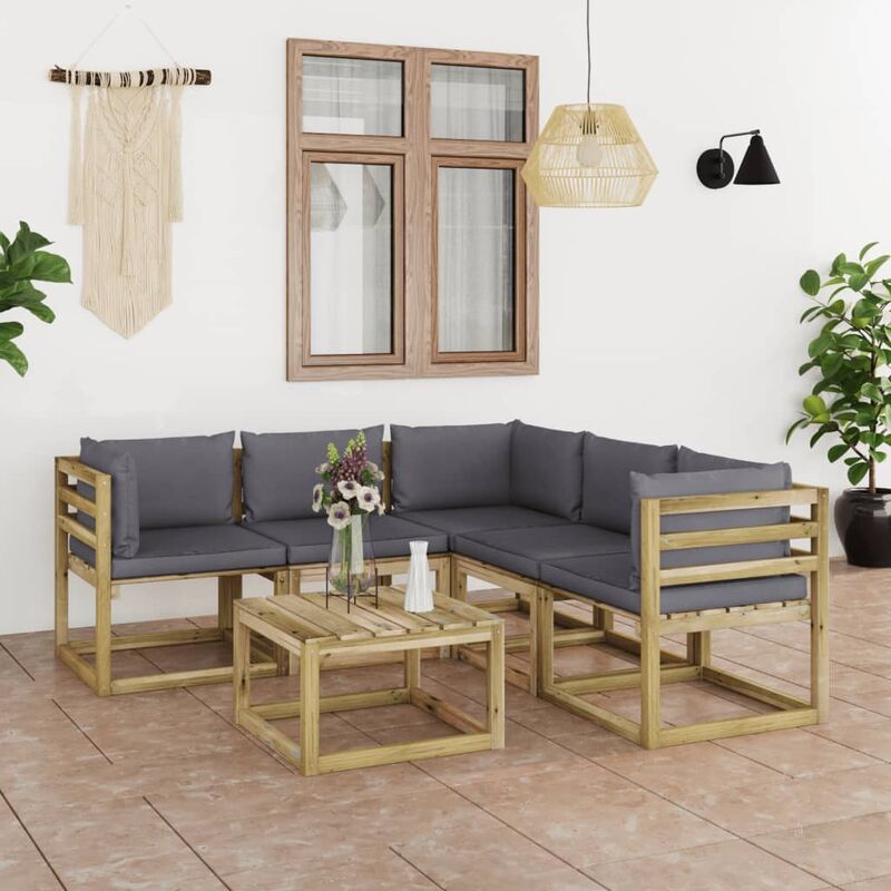 

Juego de muebles jardín de 6 piezas con cojines gris antracita
