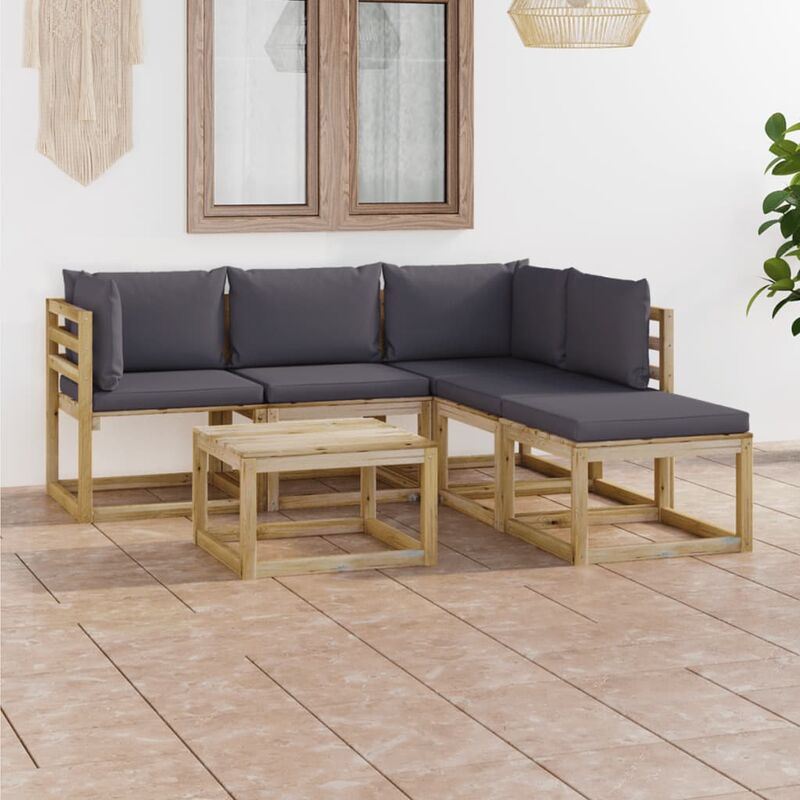 

Juego de muebles jardín de 6 piezas con cojines gris antracita