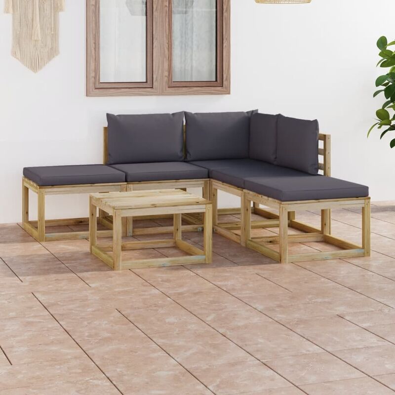 

Juego de muebles jardín de 6 piezas con cojines gris antracita