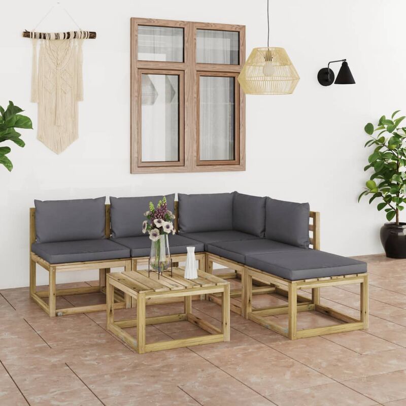 

Juego de muebles jardín de 6 piezas con cojines gris antracita
