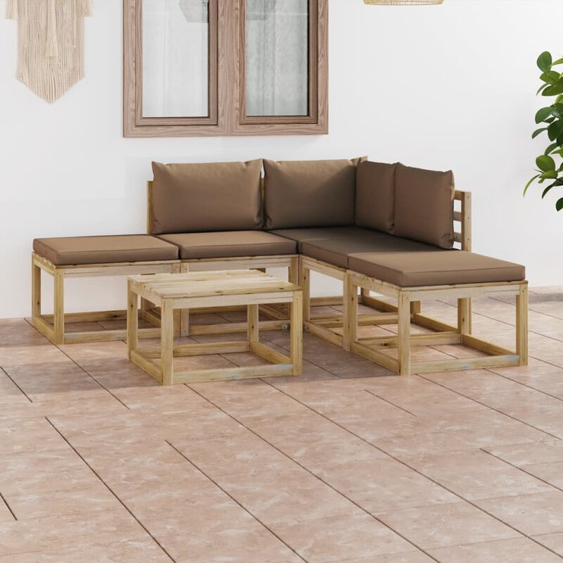 

Juego de muebles jardín de 6 piezas con cojines gris taupe