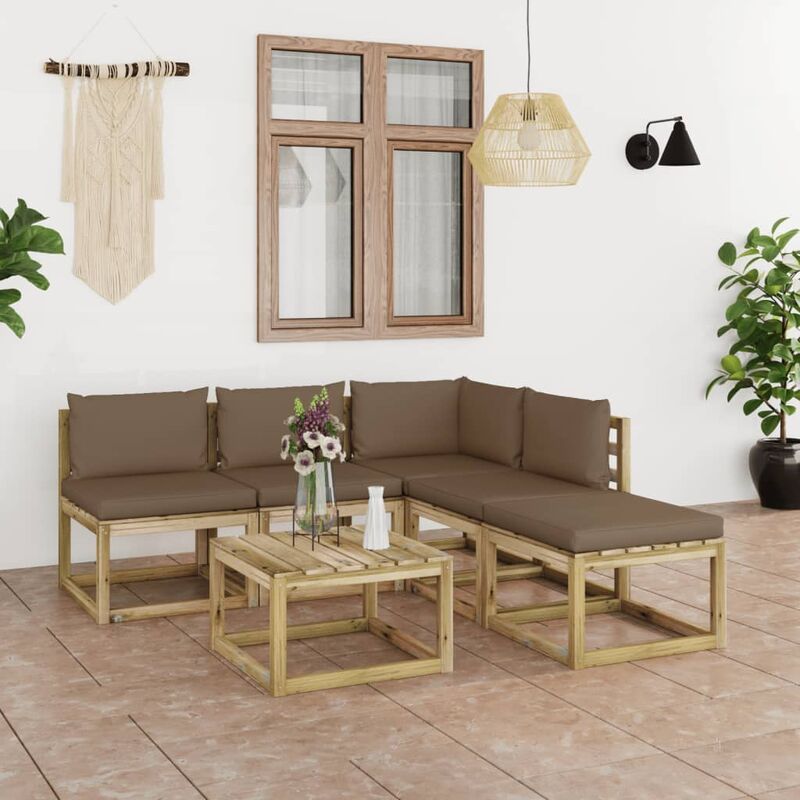 

Juego de muebles jardín de 6 piezas con cojines gris taupe