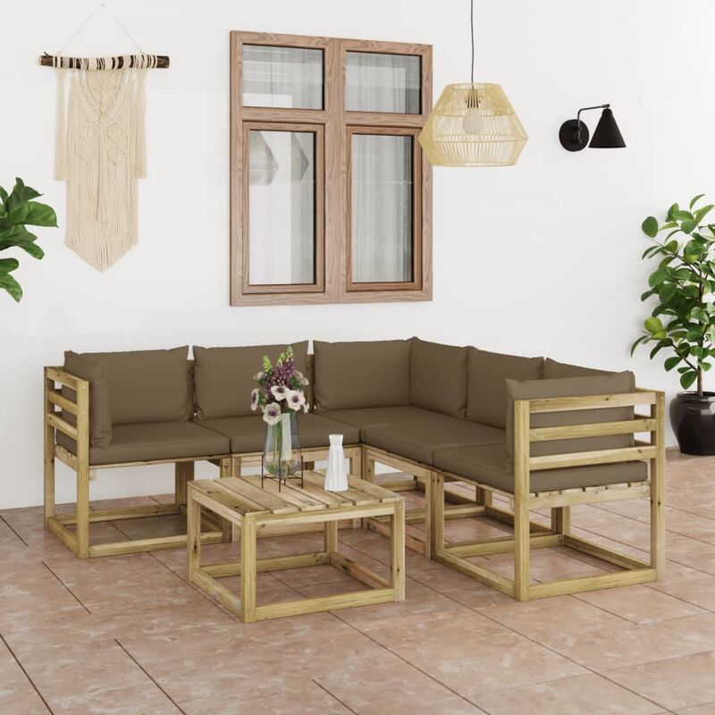 

Juego de muebles jardín de 6 piezas con cojines gris taupe