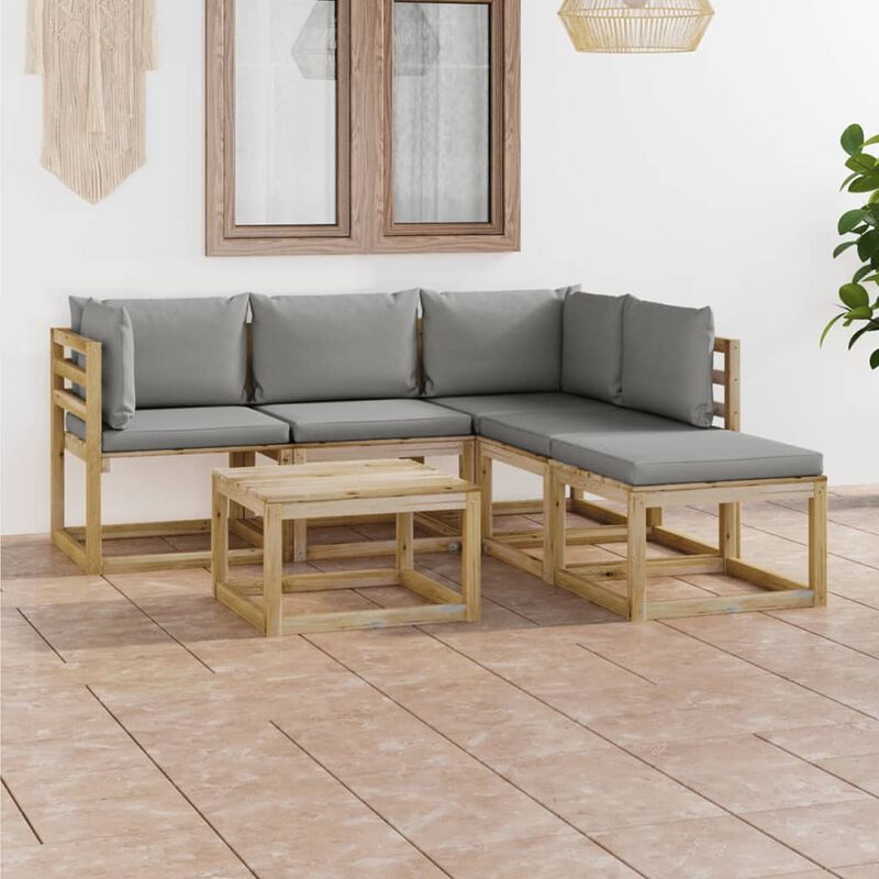 

Juego de muebles jardín de 6 piezas con cojines grises