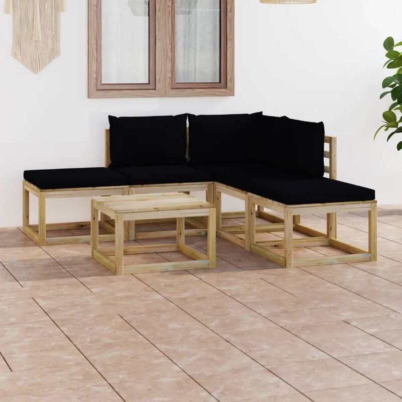 

Juego de muebles jardín de 6 piezas con cojines negro