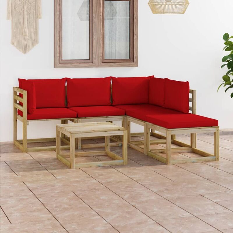 

Juego de muebles jardín de 6 piezas con cojines rojo