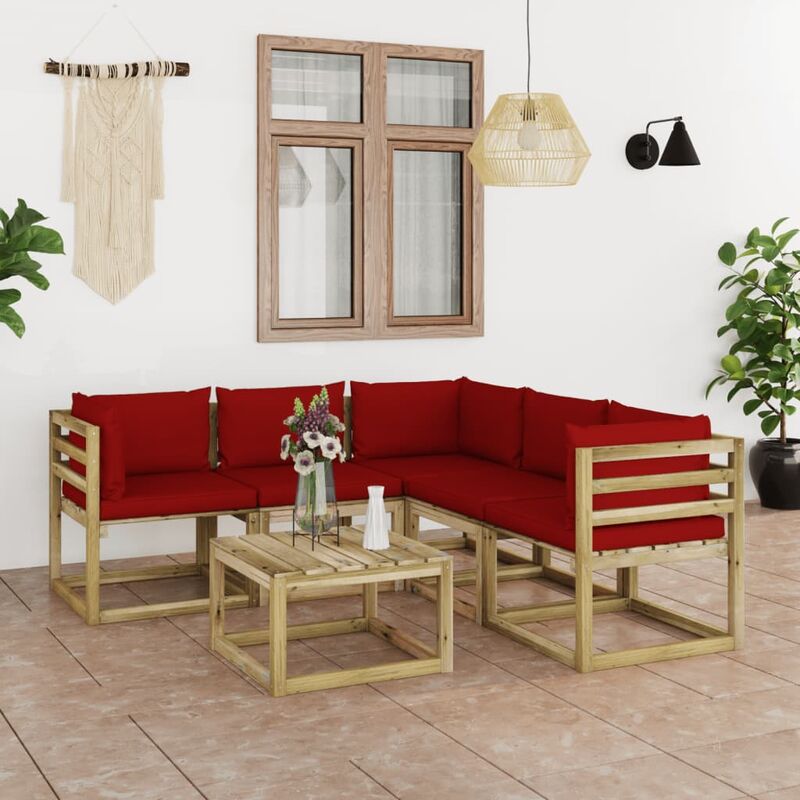 

Juego de muebles jardín de 6 piezas con cojines rojo vino tinto
