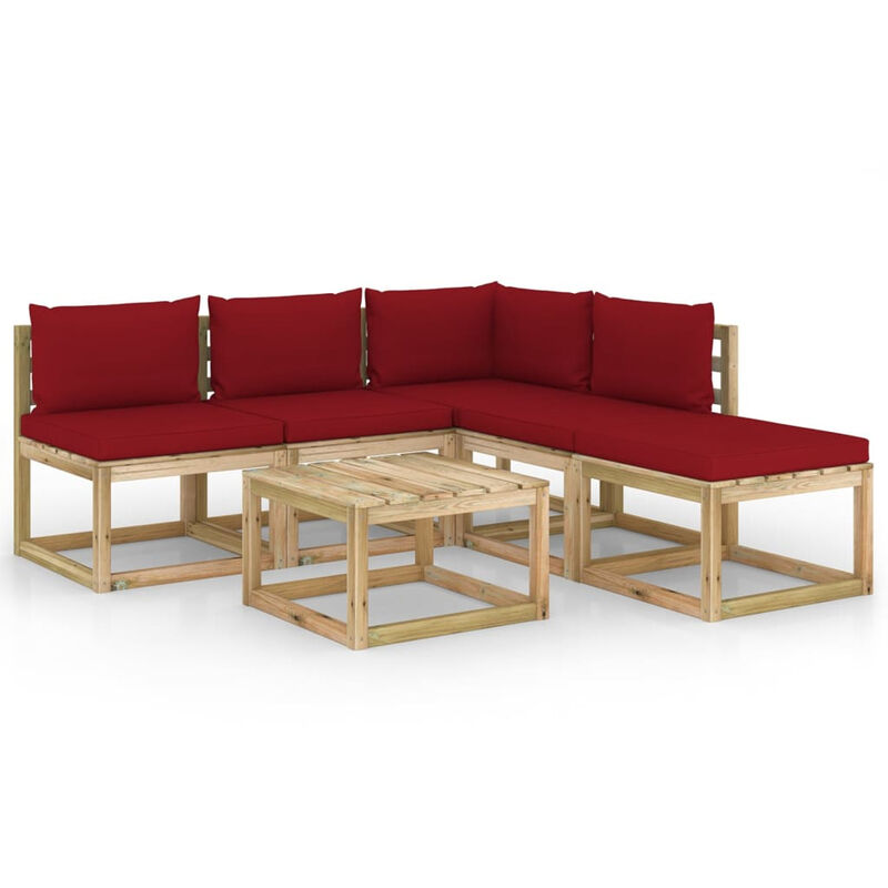 

Juego de muebles jardin de 6 piezas con cojines rojo vino tinto