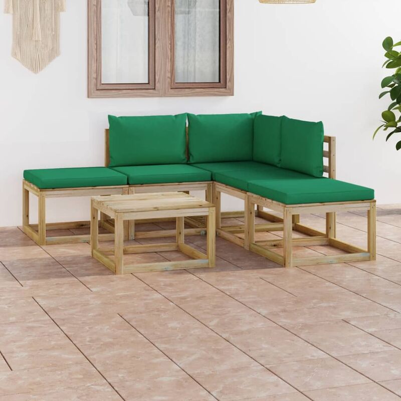

Juego de muebles jardín de 6 piezas con cojines verde