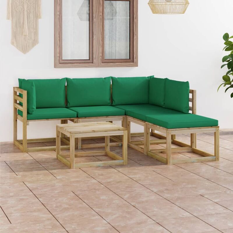 

Juego de muebles jardín de 6 piezas con cojines verde