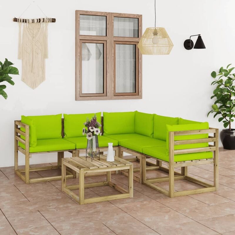 

Juego de muebles jardín de 6 piezas con cojines verde brillante