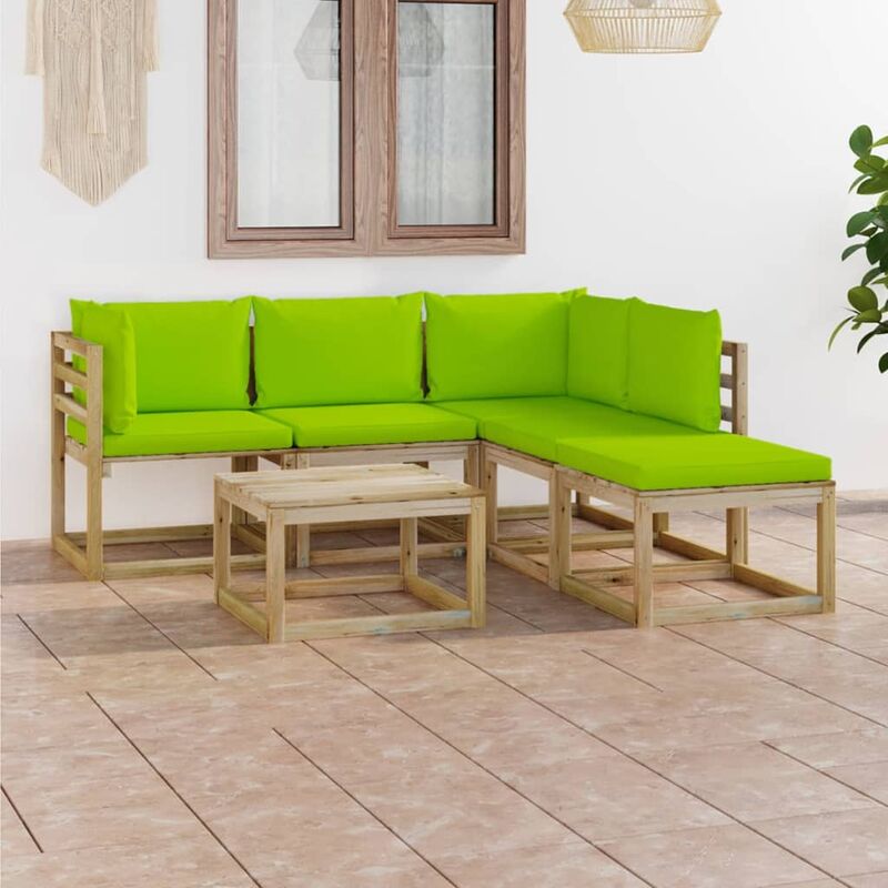 

Juego de muebles jardín de 6 piezas con cojines verde brillante