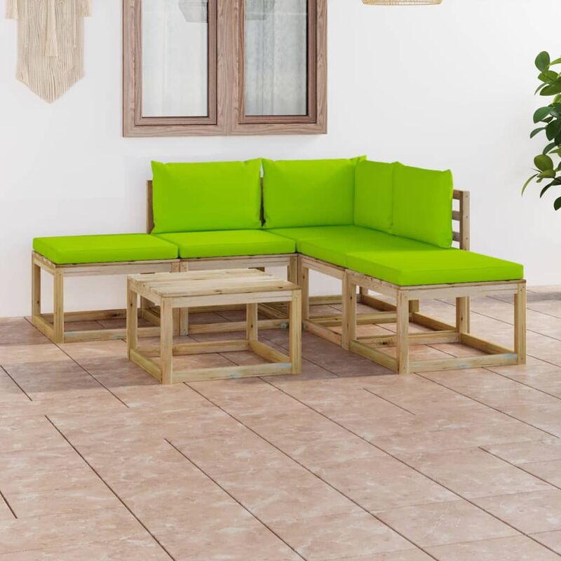 

Juego de muebles jardín de 6 piezas con cojines verde brillante