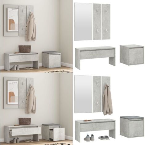 Juego de muebles recibidor madera contrachapada gris hormigón - Banco de entrada - Cajón de almacenamiento