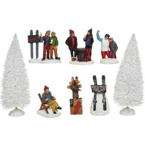 Juego de ocho piezas de decoración de pueblo de aventuras de vacaciones.